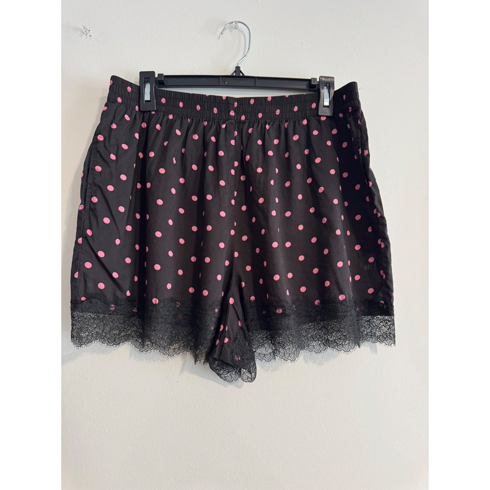 Victoria's Secret Polka Dot Pajama Shorts Womens Large Black Pink Lace Trim